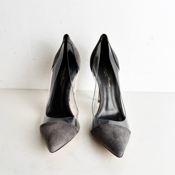 Gianvito Rossi Brown Suede and PVC Plexi Pointed Toe Pumps Size 38 - Picture 3 of 8